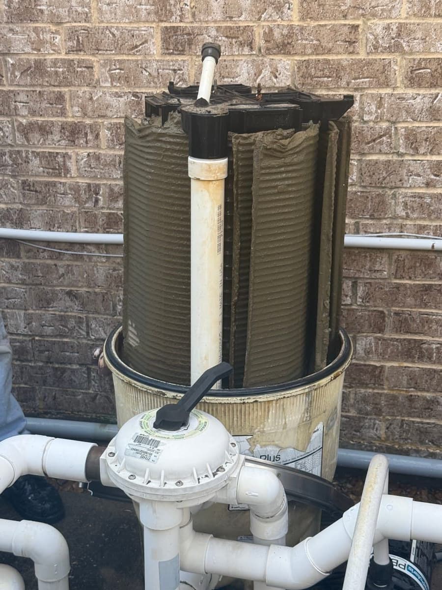 Cloudy filter and pool water before Trident filter deep clean at a Greater Nashville residence