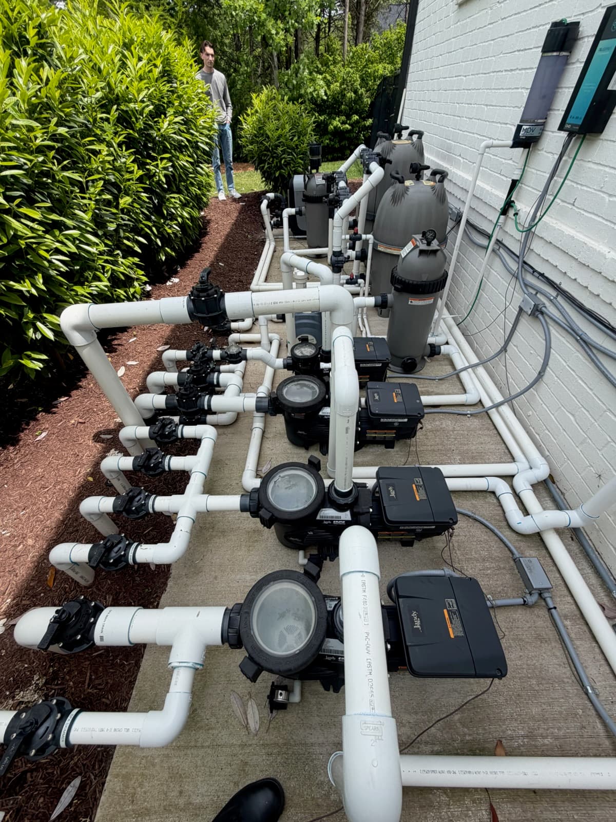 Multi-pump Jandy equipment pad with full plumbing manifold and controls — pool equipment maintenance in Nashville and Middle Tennessee