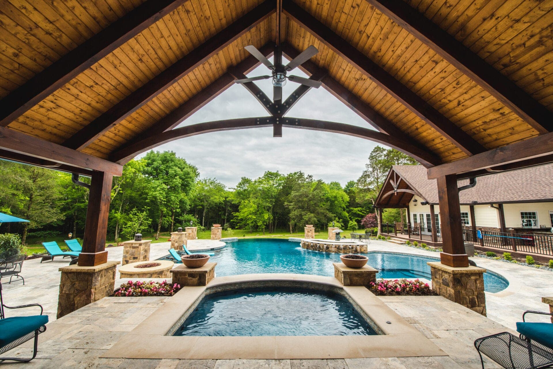 Freeform pool with pavilion